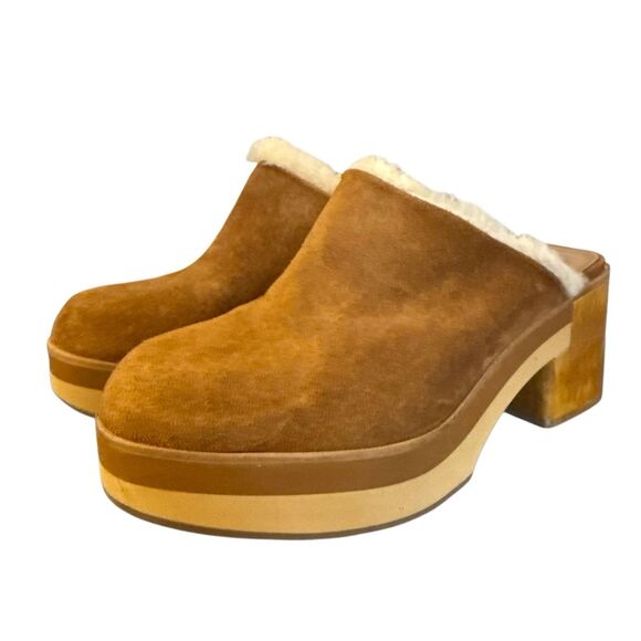 Bernardo Anthropologie sky sherpa lined wooden clogs size 7 - Picture 3 of 12